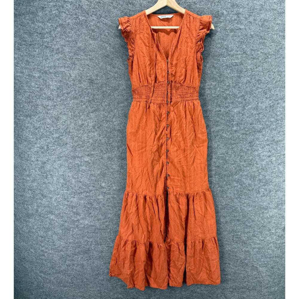Sonoma Dress Women XS Brown Maxi Long V-Neck Tasseled Sleeveless Button Cotton